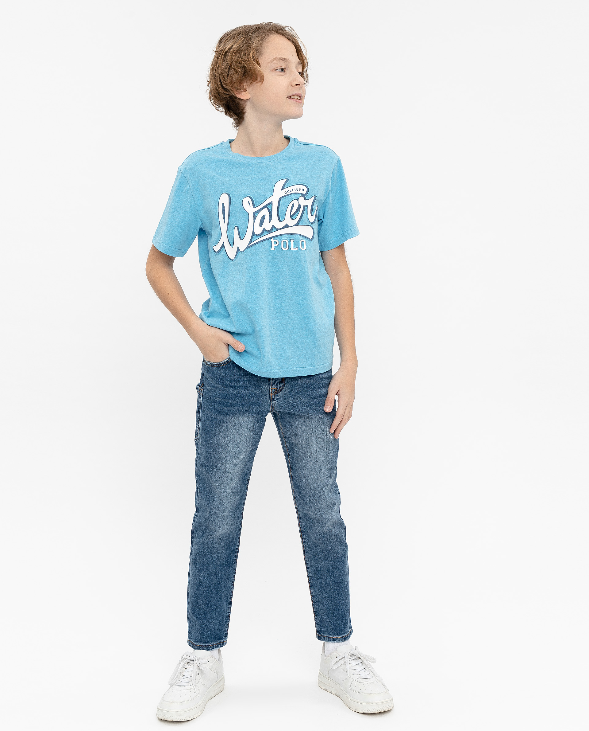 фото Голубая футболка с принтом gulliver