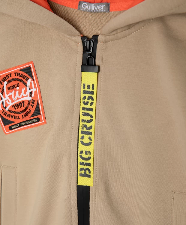 фото Толстовка бежевая с капюшоном gulliver (128)