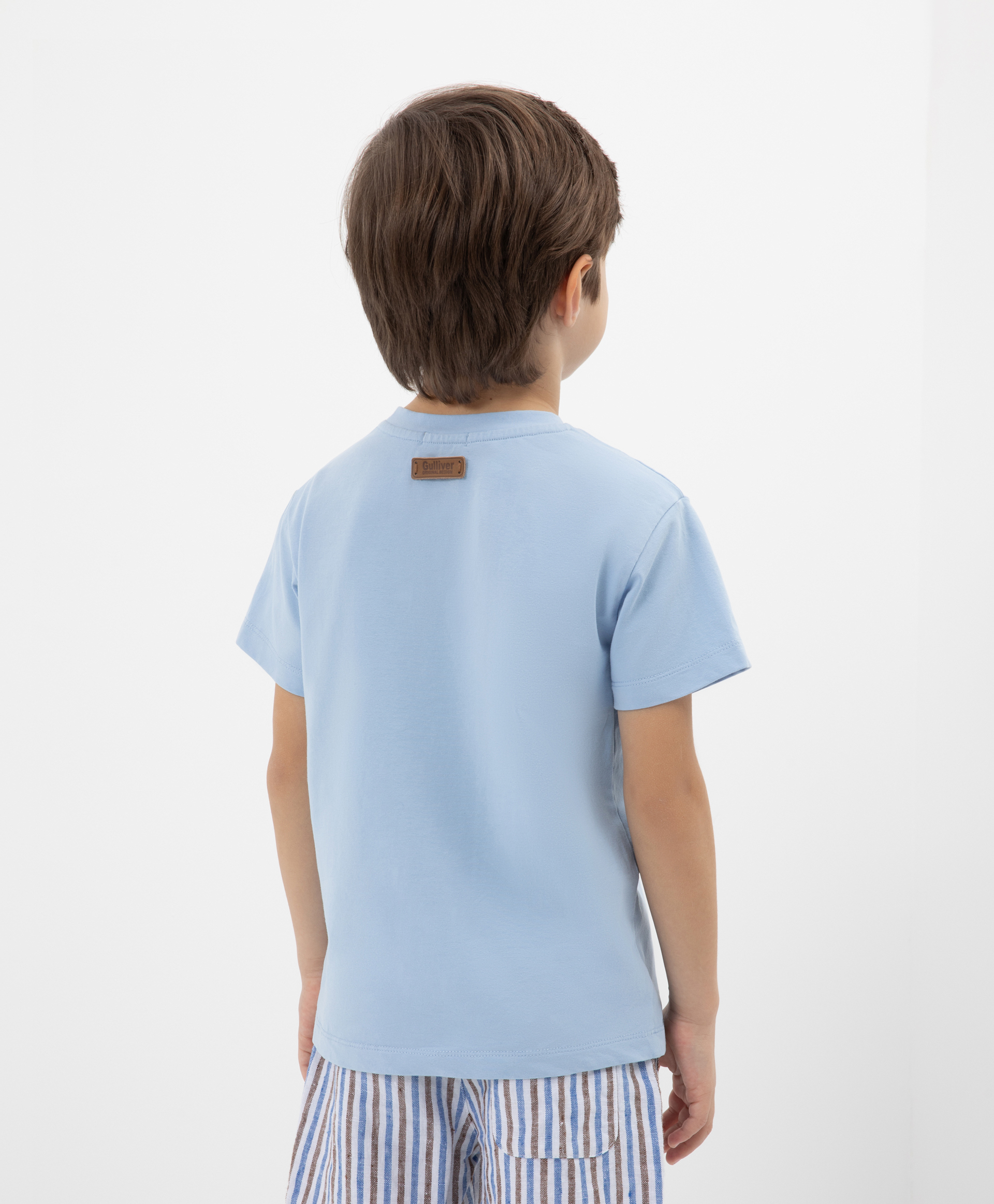 фото Футболка с винтажным принтом голубая gulliver