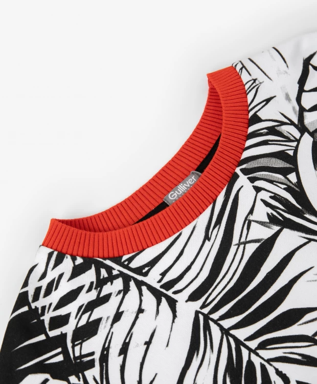 фото Укороченная толстовка свободного силуэта с черно-белым принтом gulliver (134)