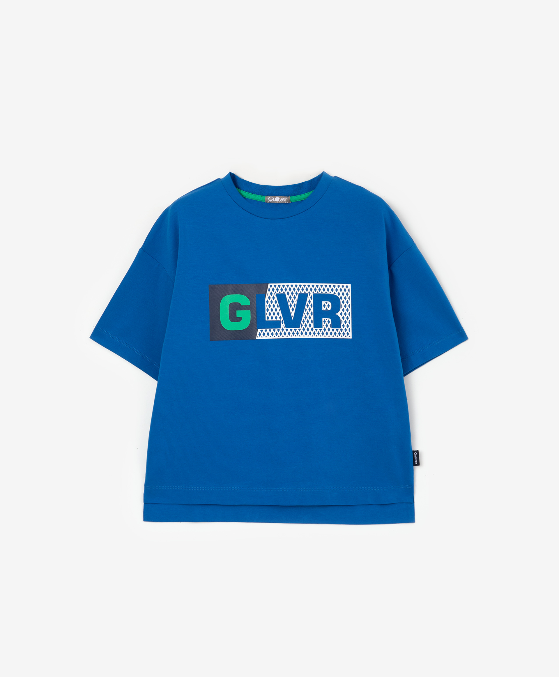 фото Футболка с крупным шрифтовым принтом синяя gulliver