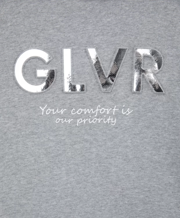 фото Толстовка серая меланжевая с крупным глянцевым принтом gulliver (98-104)