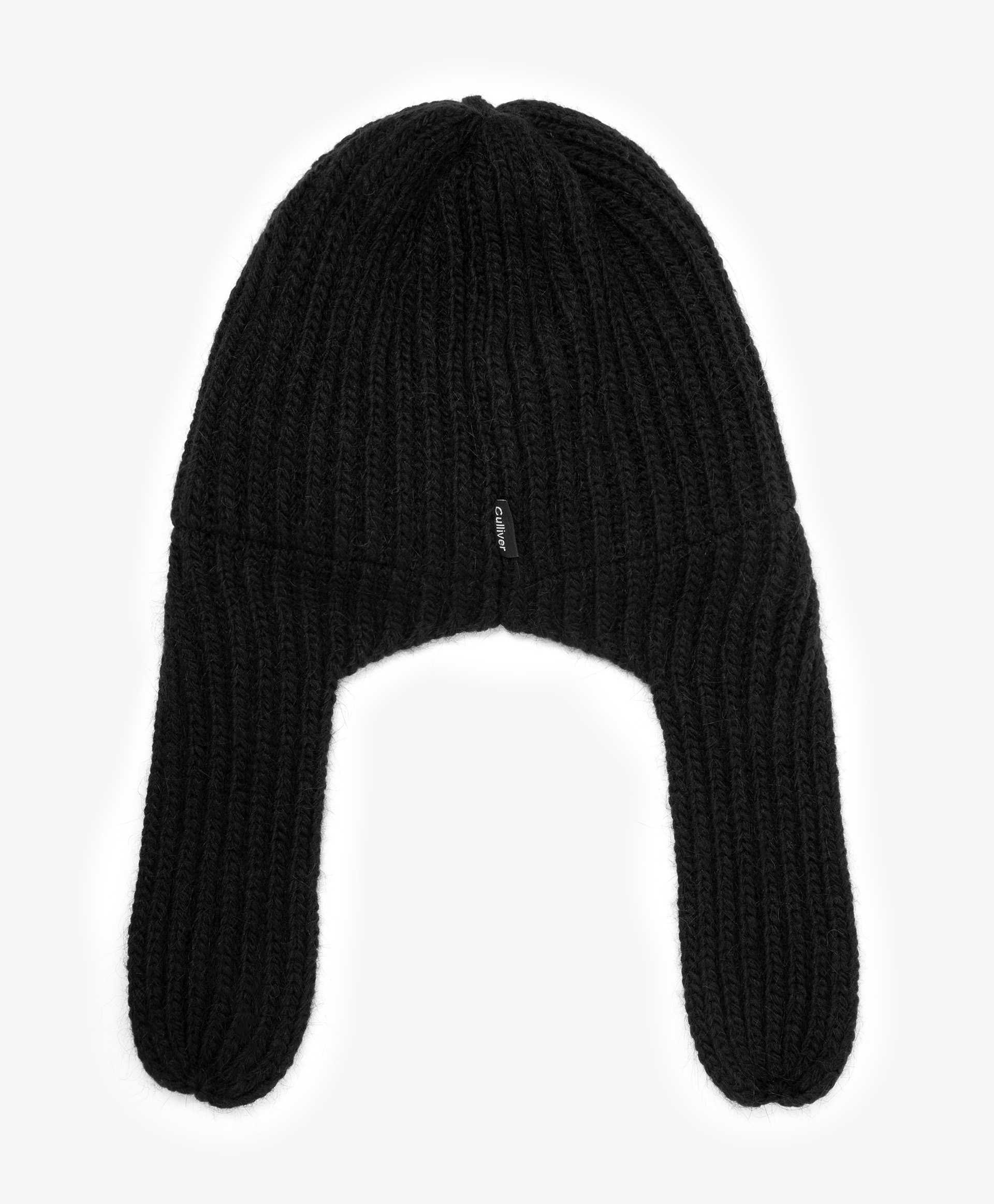 фото Шапка-ушанка вязаная черная gulliver