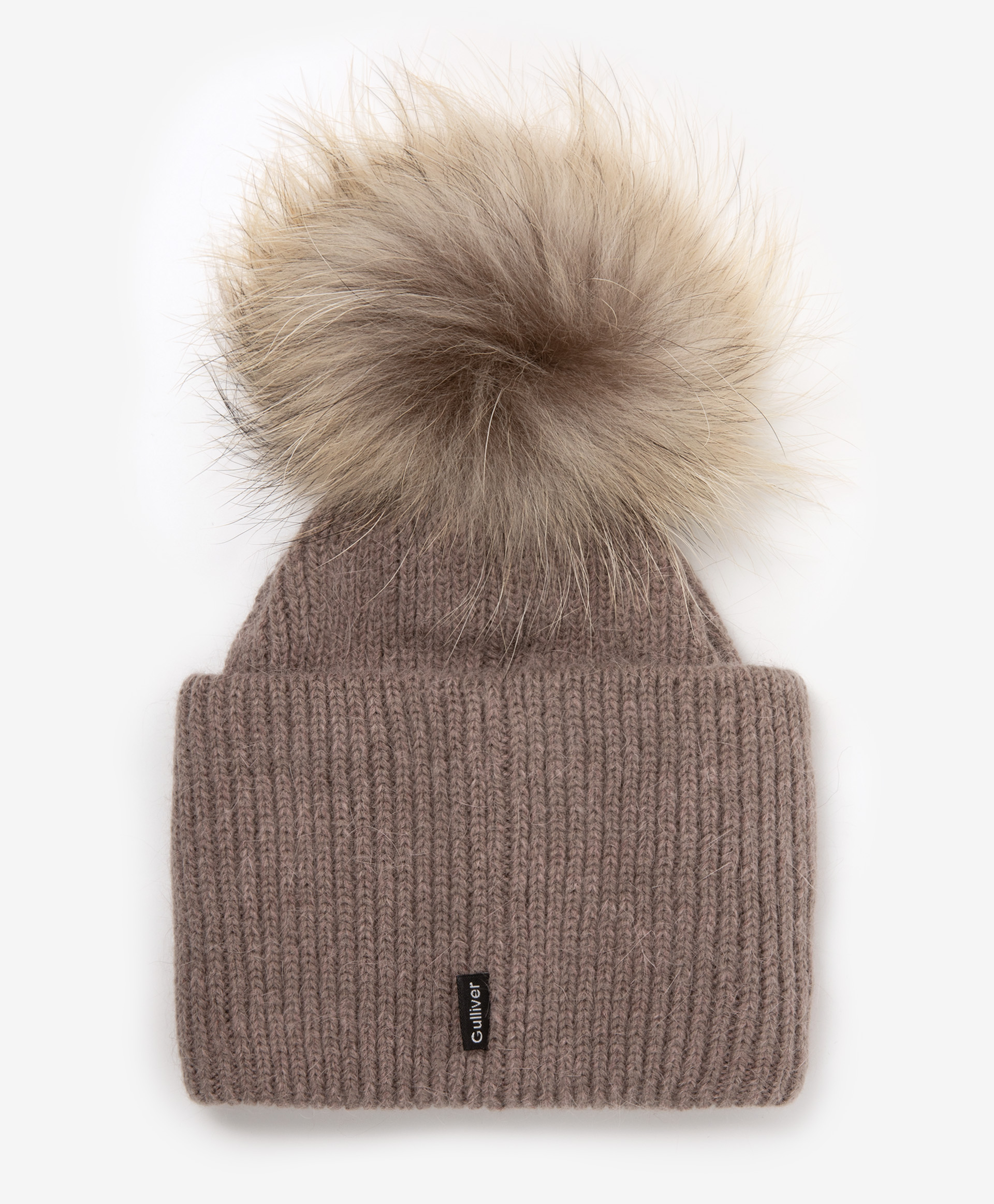 фото Шапка вязаная с помпоном коричневая gulliver