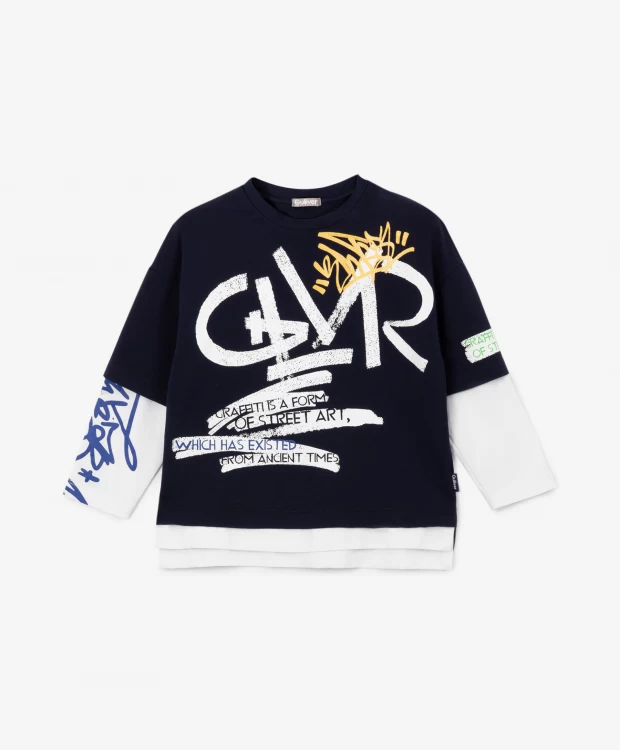 фото Футболка с имитацией многослойности синяя gulliver (122)