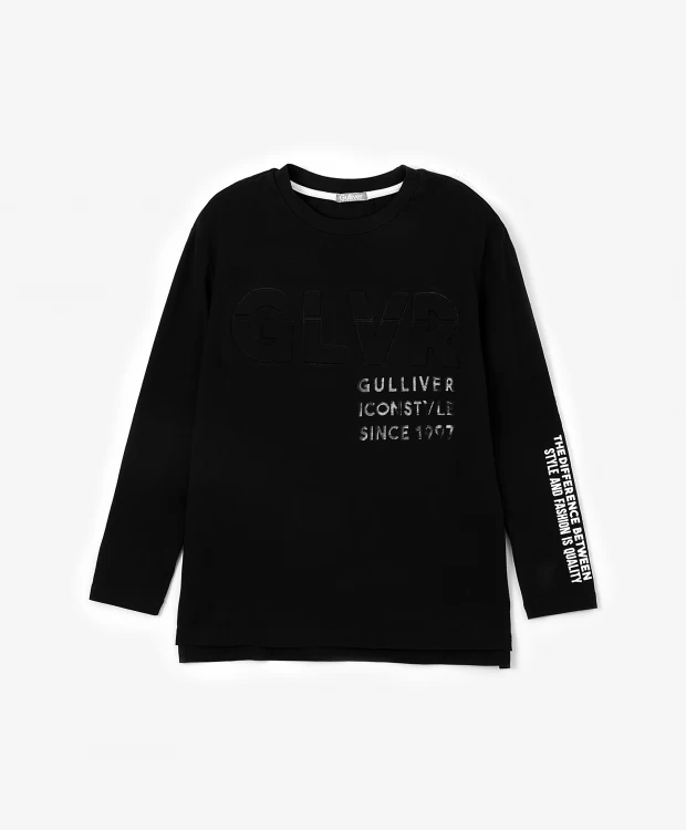 фото Футболка с длинным рукавом черная gulliver (140)