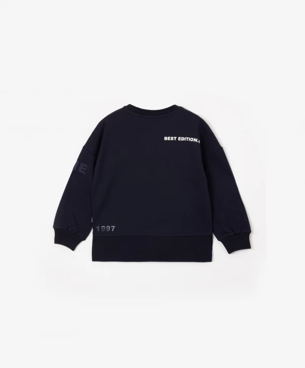 фото Толстовка из футера с контрастным шрифтовым принтом синяя gulliver (164)