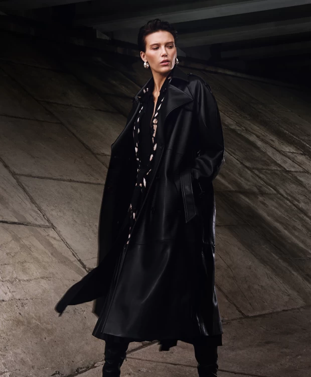 фото Пальто оверсайз из экокожи черное glvr (s)