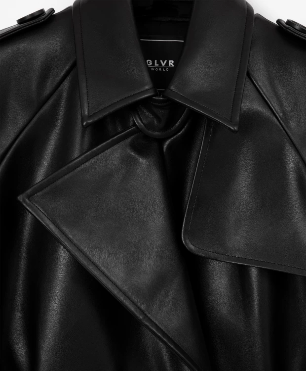 фото Пальто оверсайз из экокожи черное glvr (s)