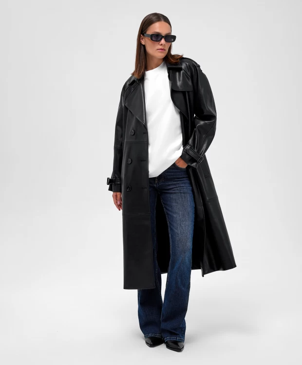 фото Пальто оверсайз из экокожи черное glvr (s)