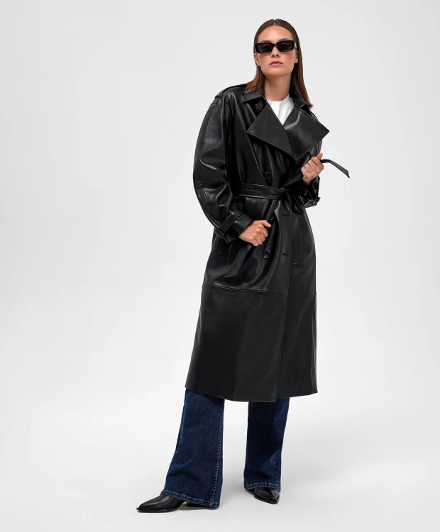 фото Пальто оверсайз из экокожи черное glvr (s)