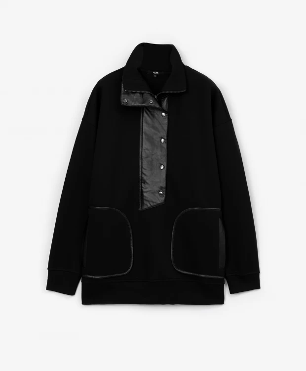 фото Толстовка из экокожи черная glvr (l)