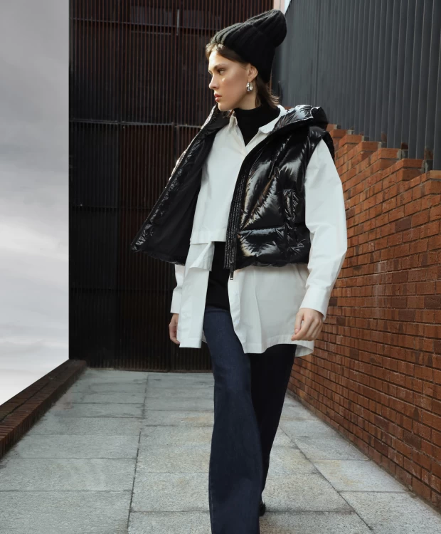 фото Жилет оверсайз на натуральном пуху черный glvr (xl)