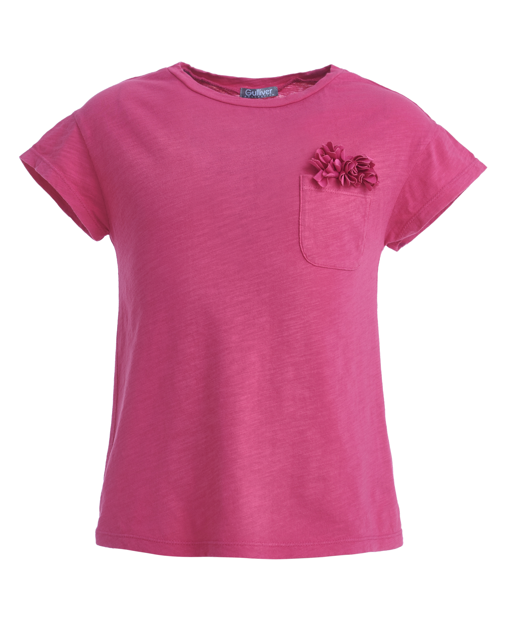 11902GMC1209, Розовая футболка, декорированная цветами Gulliver, розовый, 98, Женский, ВЕСНА/ЛЕТО 2019  - купить со скидкой
