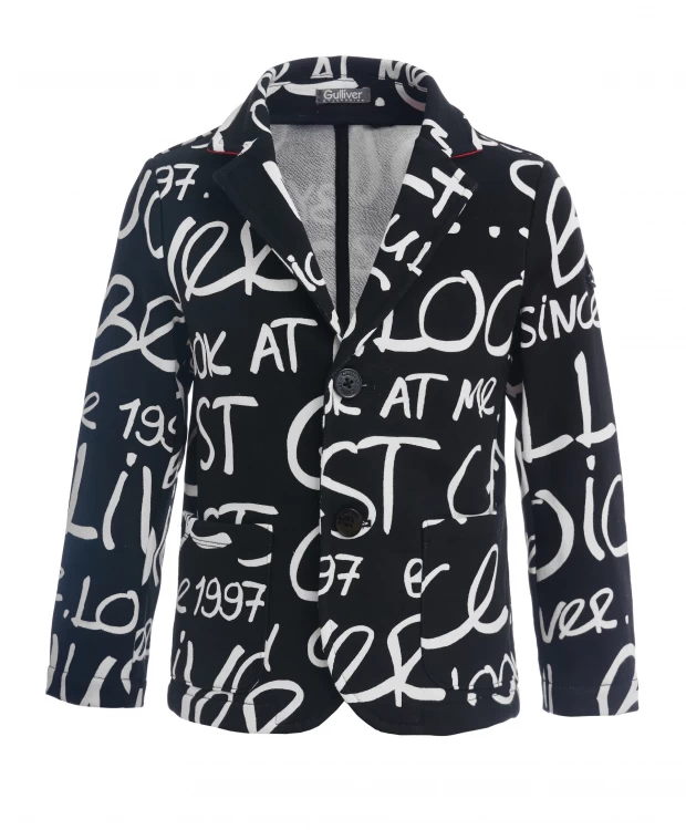 Черный пиджак со шрифтовым орнаментом Gulliver (110)