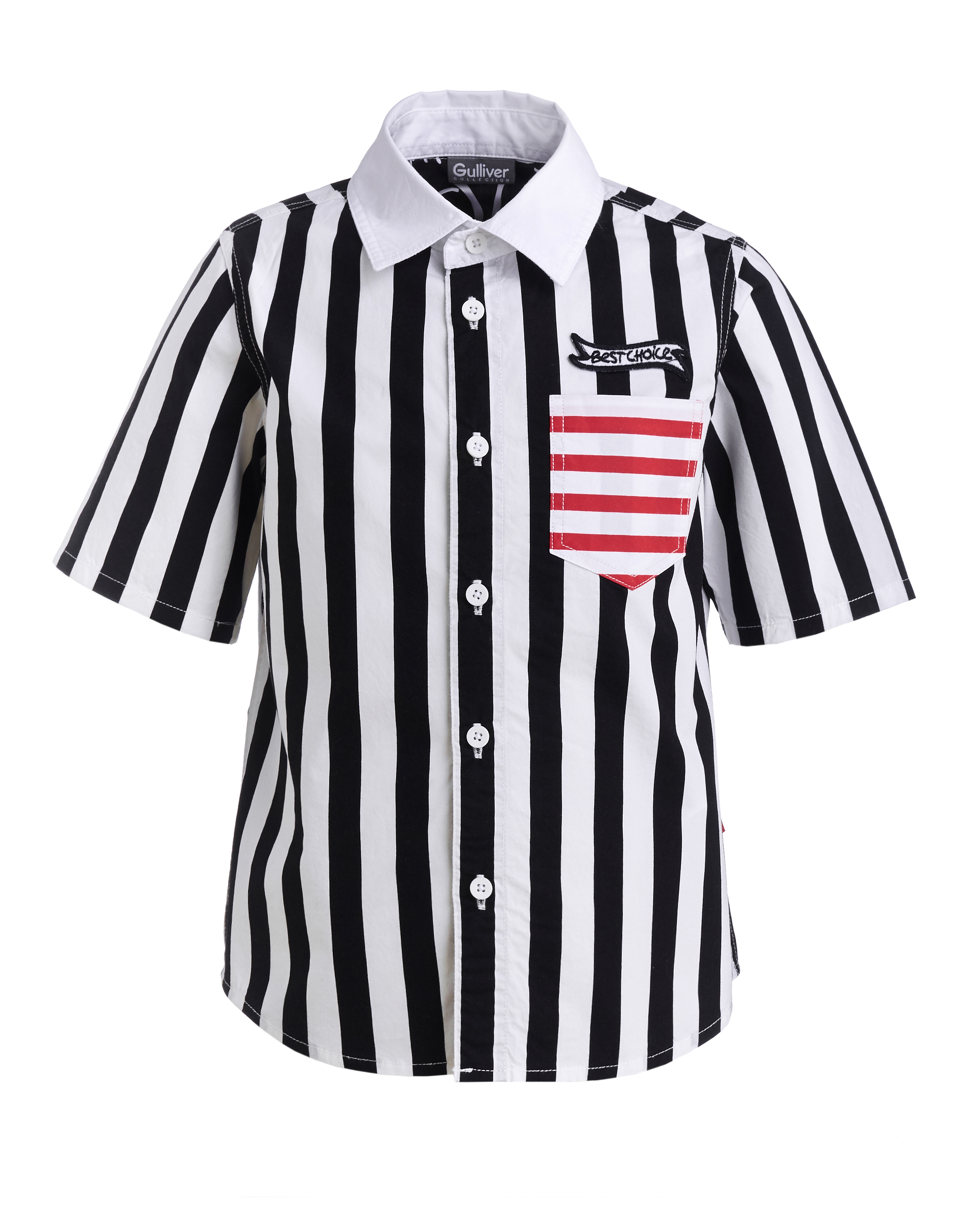 Полосатая рубашка с коротким рукавом Gulliver 11905BMC2302, размер 104, цвет черный - фото 1