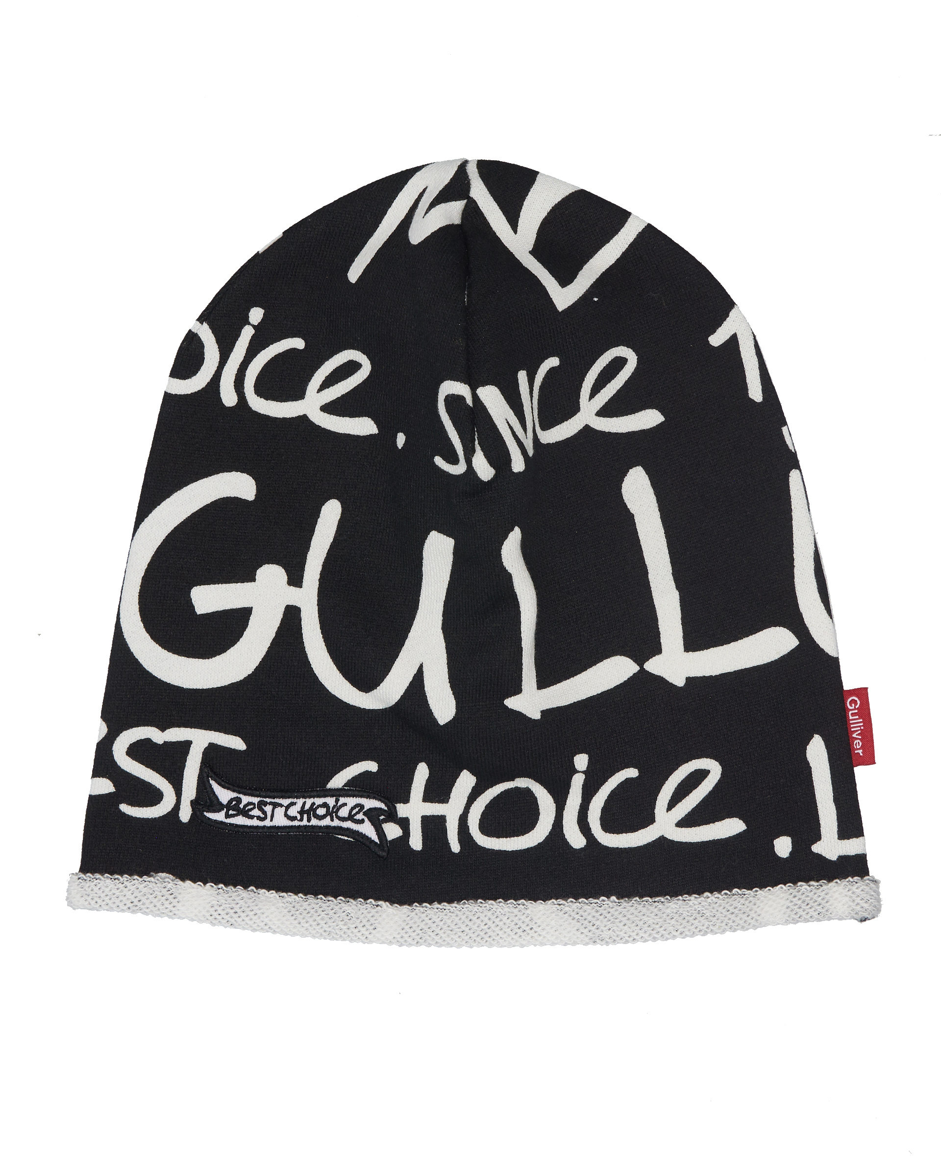 Черная трикотажная шапка со шрифтовым орнаментом Gulliver 11905BMC7302, размер 50 - фото 1