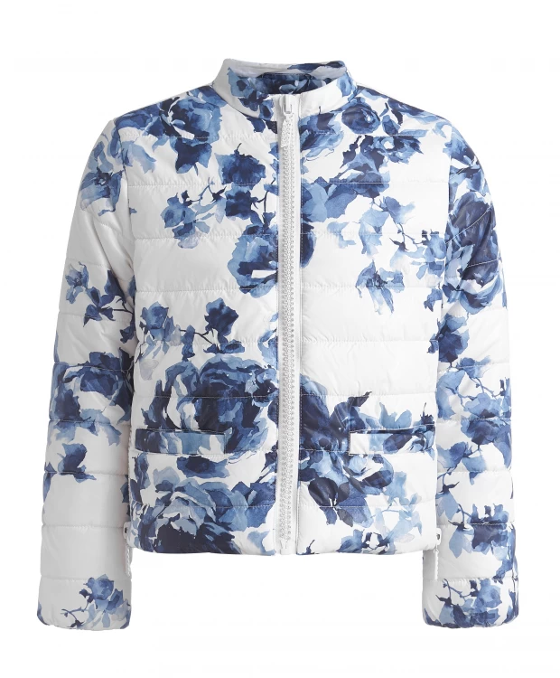 Белая куртка с орнаментом Синие розы Gulliver