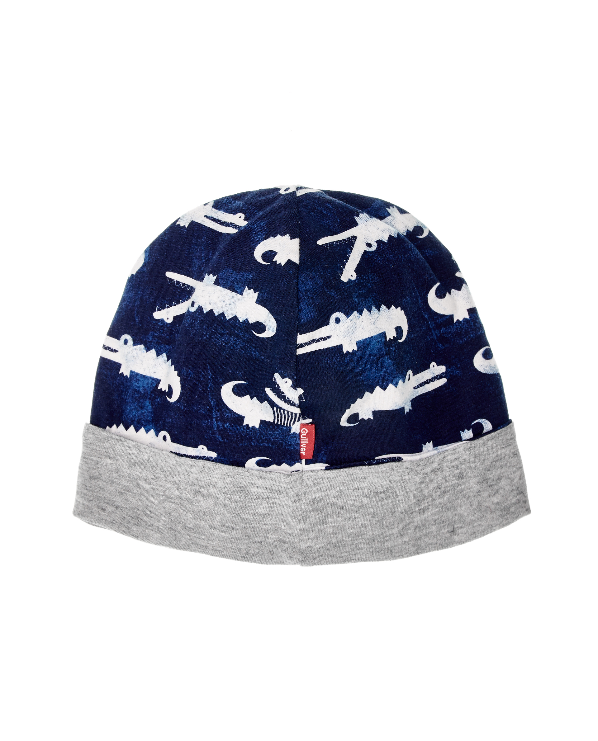 фото Синяя трикотажная шапка с орнаментом аллигатор gulliver gulliver baby