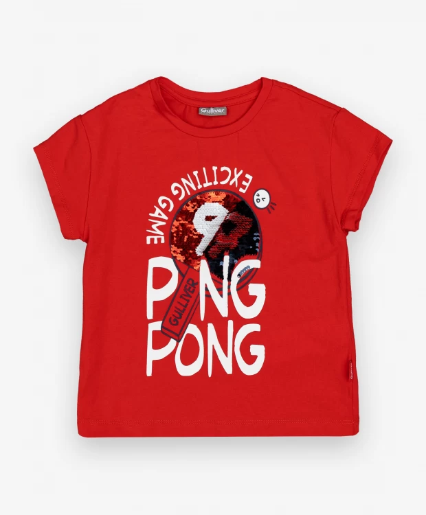 фото Красная футболка с принтом и пайетками gulliver (116)