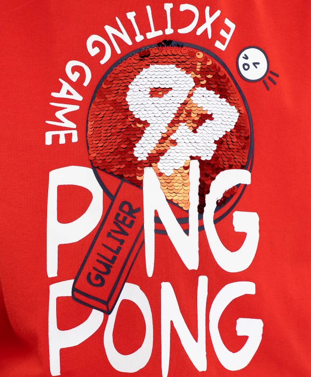 фото Красная футболка с принтом и пайетками gulliver (116)