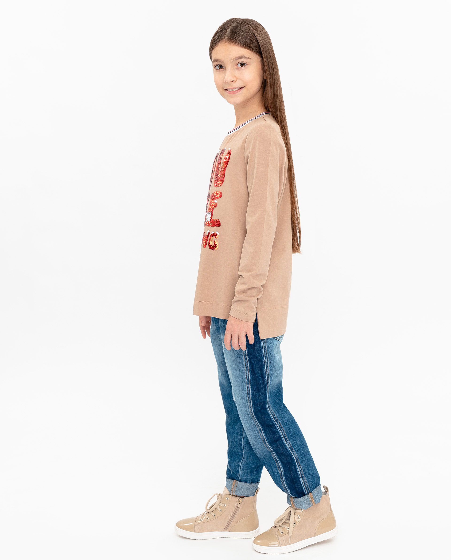 фото Бежевая футболка с длинным рукавом gulliver