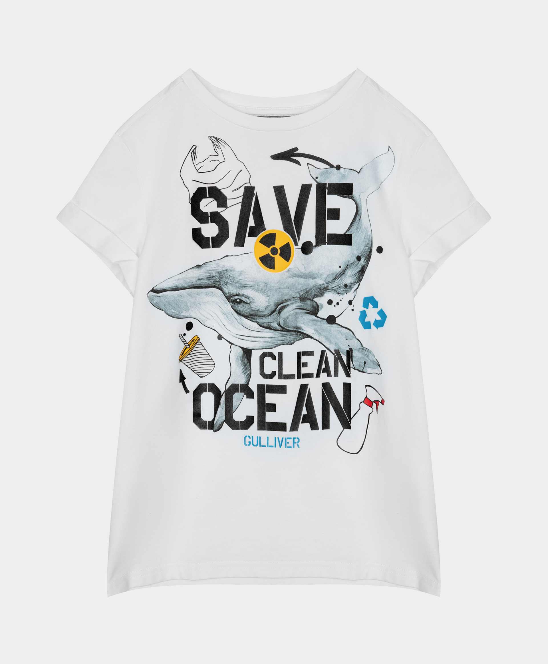 Футболка Save Clean Ocean для мальчика Gulliver 120FBJC1203, размер 140, цвет белый - фото 3