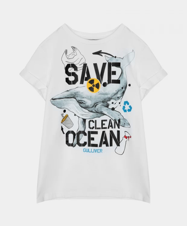 фото Футболка save clean ocean для мальчика gulliver (140)