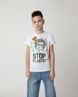 

Футболка Stop Plastic для мальчика Gulliver, Белый, 120FBJC1204