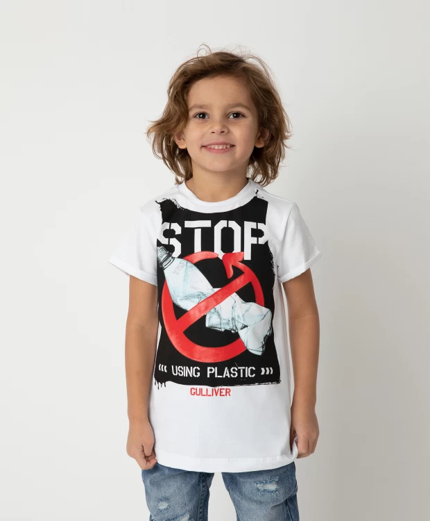 Футболка Stop Using Plastic для мальчика Gulliver