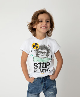 

Футболка Stop Plastic для мальчика Gulliver, Белый, 120FBMC1204