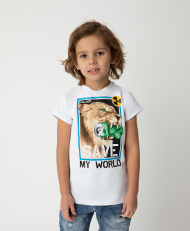 

Футболка Save My World для мальчика Gulliver, Белый, 120FBMC1205