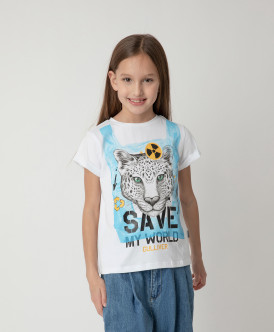 

Футболка Save My World для девочки Gulliver, Белый, 120FGJC1204