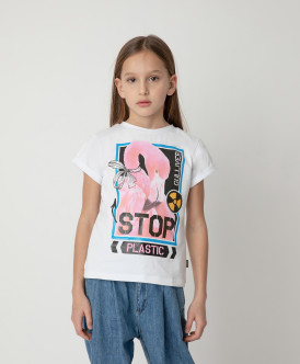 

Футболка Stop Plastic для девочки Gulliver, Белый, 120FGJC1205