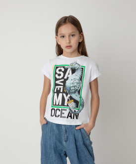 

Футболка Save My Ocean для девочки Gulliver, Белый, 120FGJC1206