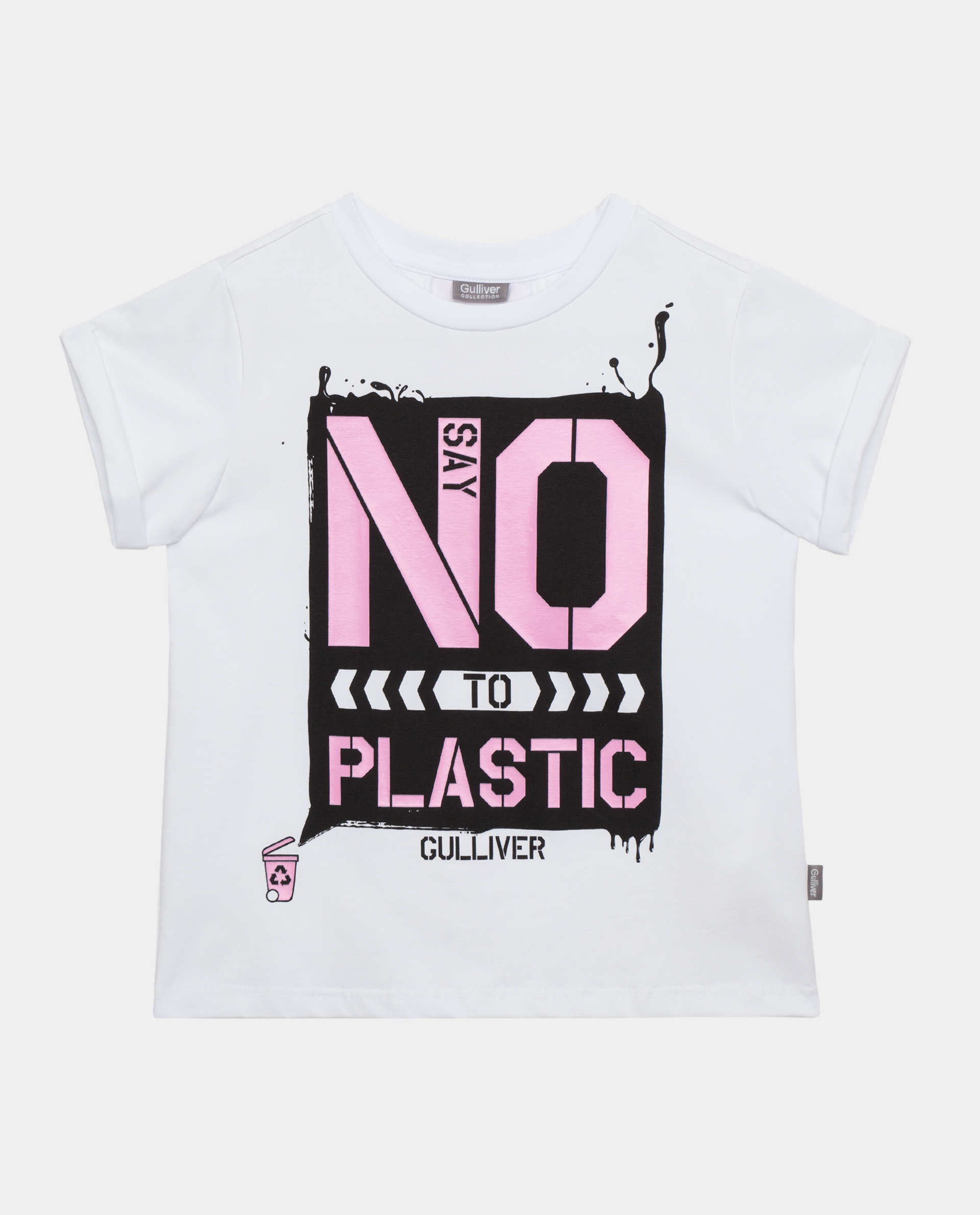 Футболка Say No To Plastic для девочки Gulliver 120FGMC1201, размер 116, цвет белый - фото 1