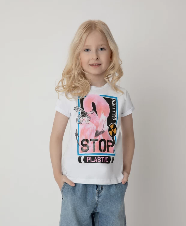 

Футболка Stop Plastic для девочки Gulliver, Белый, Футболка Stop Plastic для девочки Gulliver (110)