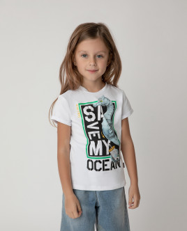 

Футболка Save My Ocean для девочки Gulliver, Белый, 120FGMC1206
