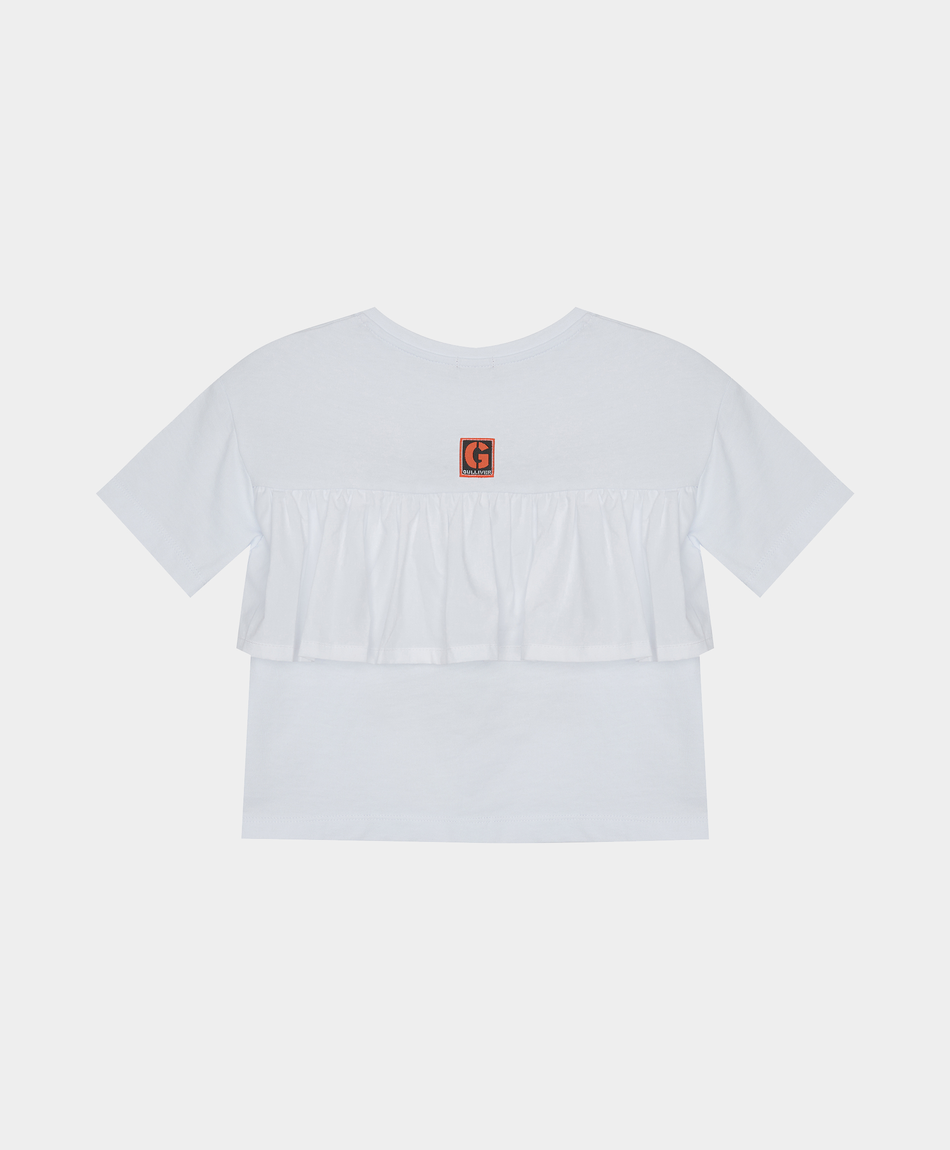 фото Футболка белая с принтом и рюшами gulliver