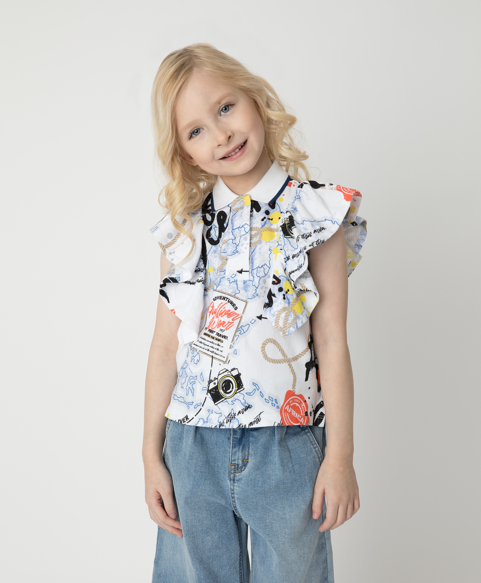 Блузка с коротким рукавом и принтом Gulliver 12102GMC1401, размер 116, цвет мультицвет - фото 1
