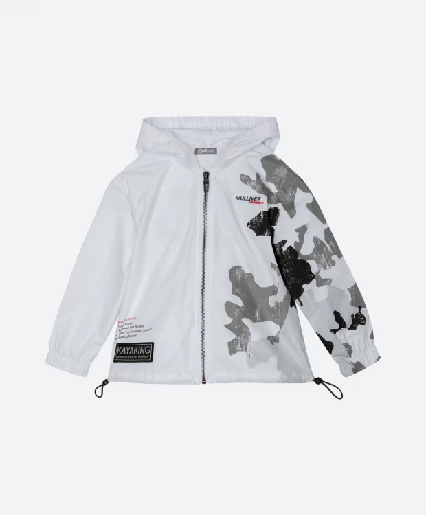 фото Ветровка белая с принтом и капюшоном gulliver (110)