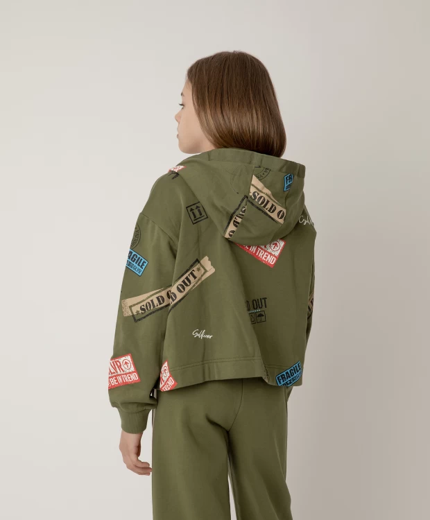 фото Толстовка хаки с принтом с капюшоном gulliver (164)