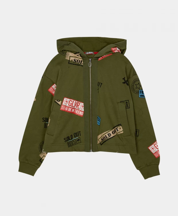 фото Толстовка хаки с принтом с капюшоном gulliver (164)