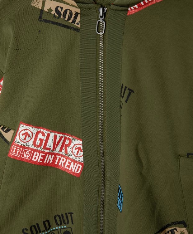 фото Толстовка хаки с принтом с капюшоном gulliver (164)