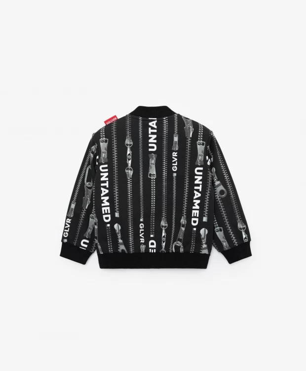 фото Толстовка на молнии с графическим вертикальным рисунком черная gulliver (104)