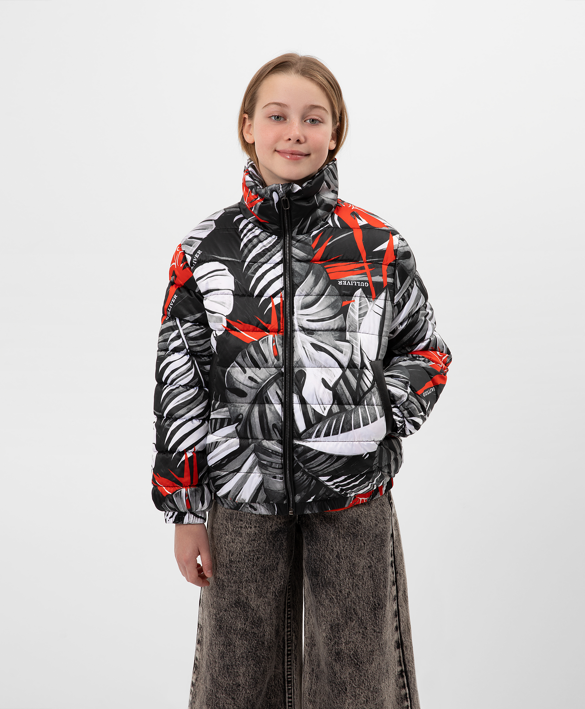 Куртка на искусственном пуху с тропическим принтом Gulliver 12207GJC4104, размер 140, цвет мультицвет - фото 3