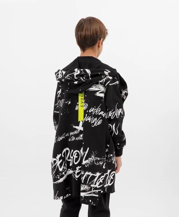 фото Толстовка на молнии удлиненная с принтом черная gulliver (152)