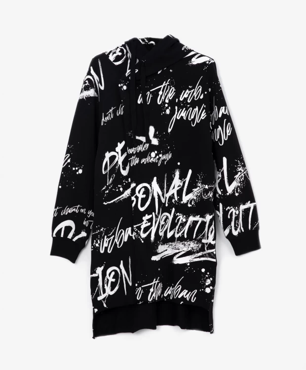 фото Толстовка на молнии удлиненная с принтом черная gulliver (152)