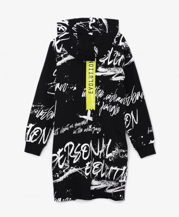 фото Толстовка на молнии удлиненная с принтом черная gulliver (152)