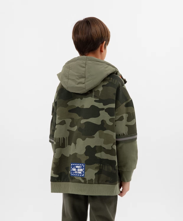 фото Толстовка на молнии с капюшоном и светоотражающими элементами хаки gulliver (152)